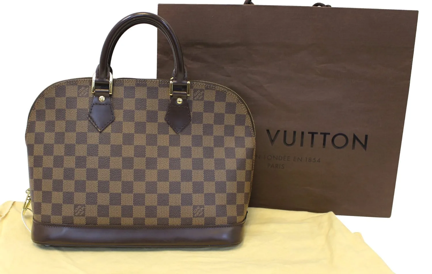 LOUIS VUITTON Damier Ebene Alma Brown Handbag