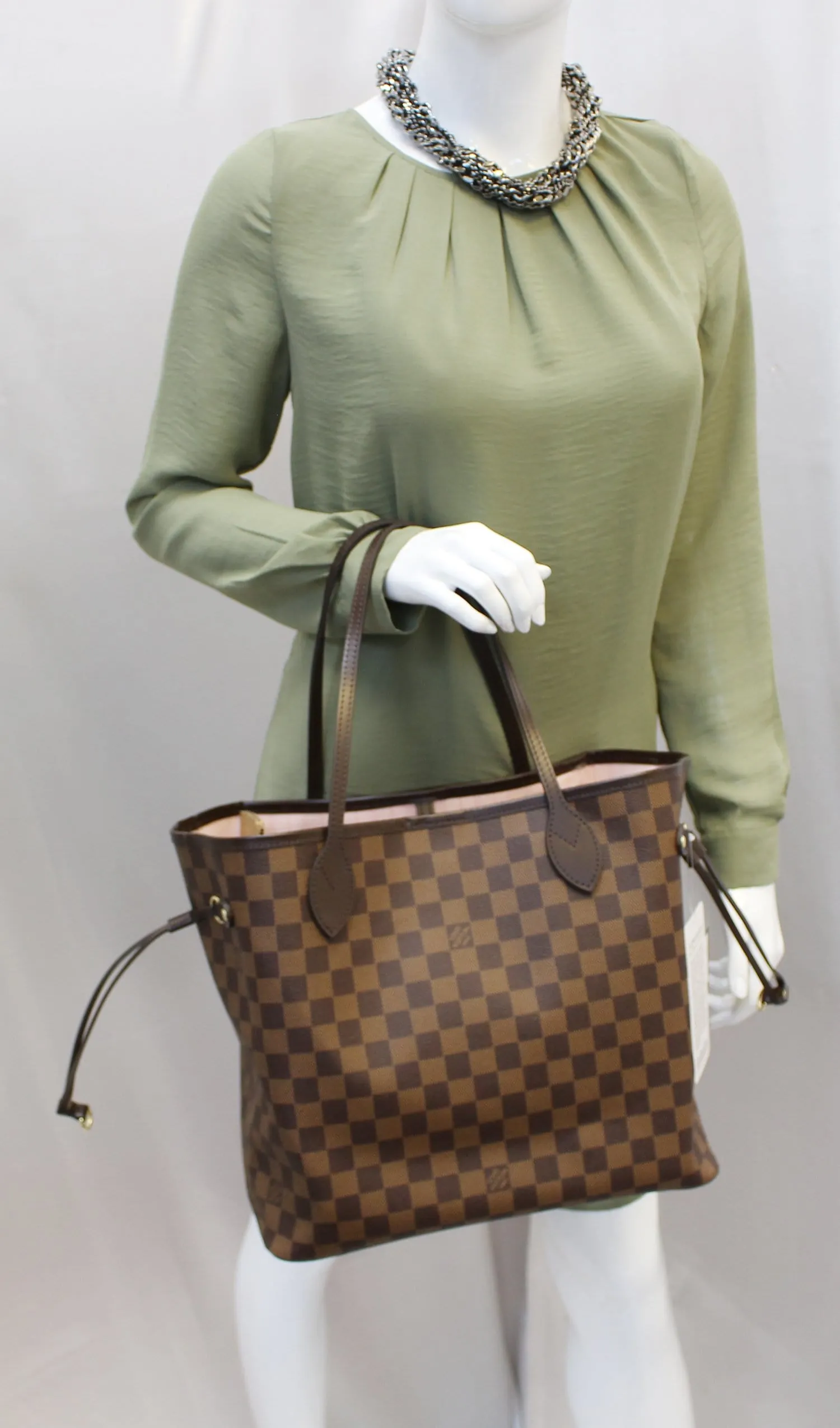 LOUIS VUITTON Damier Ebene Neverfull MM NM Pink Tote Bag