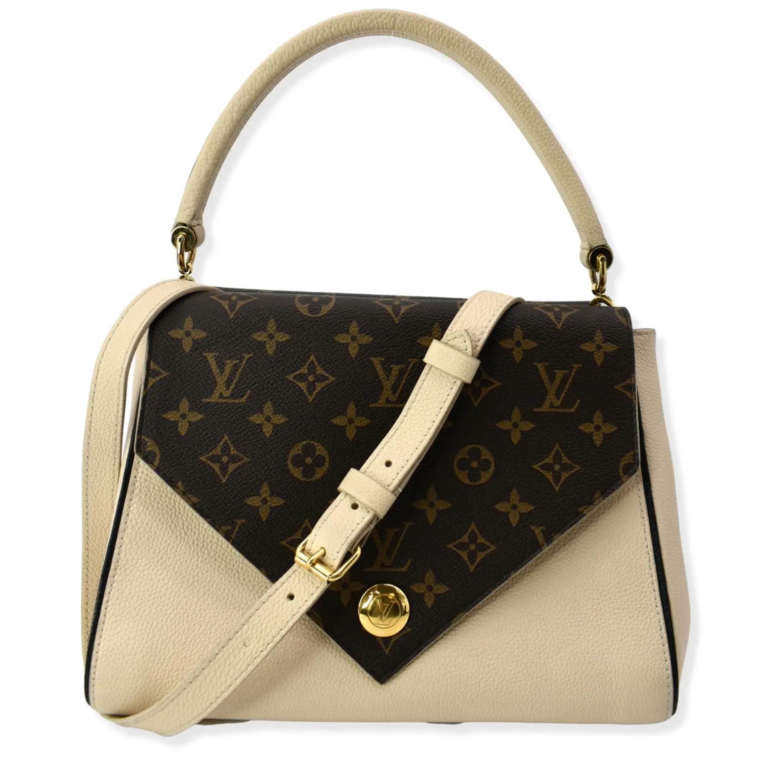 LOUIS VUITTON Double V Grained Leather Monogram Shoulder Bag Brown