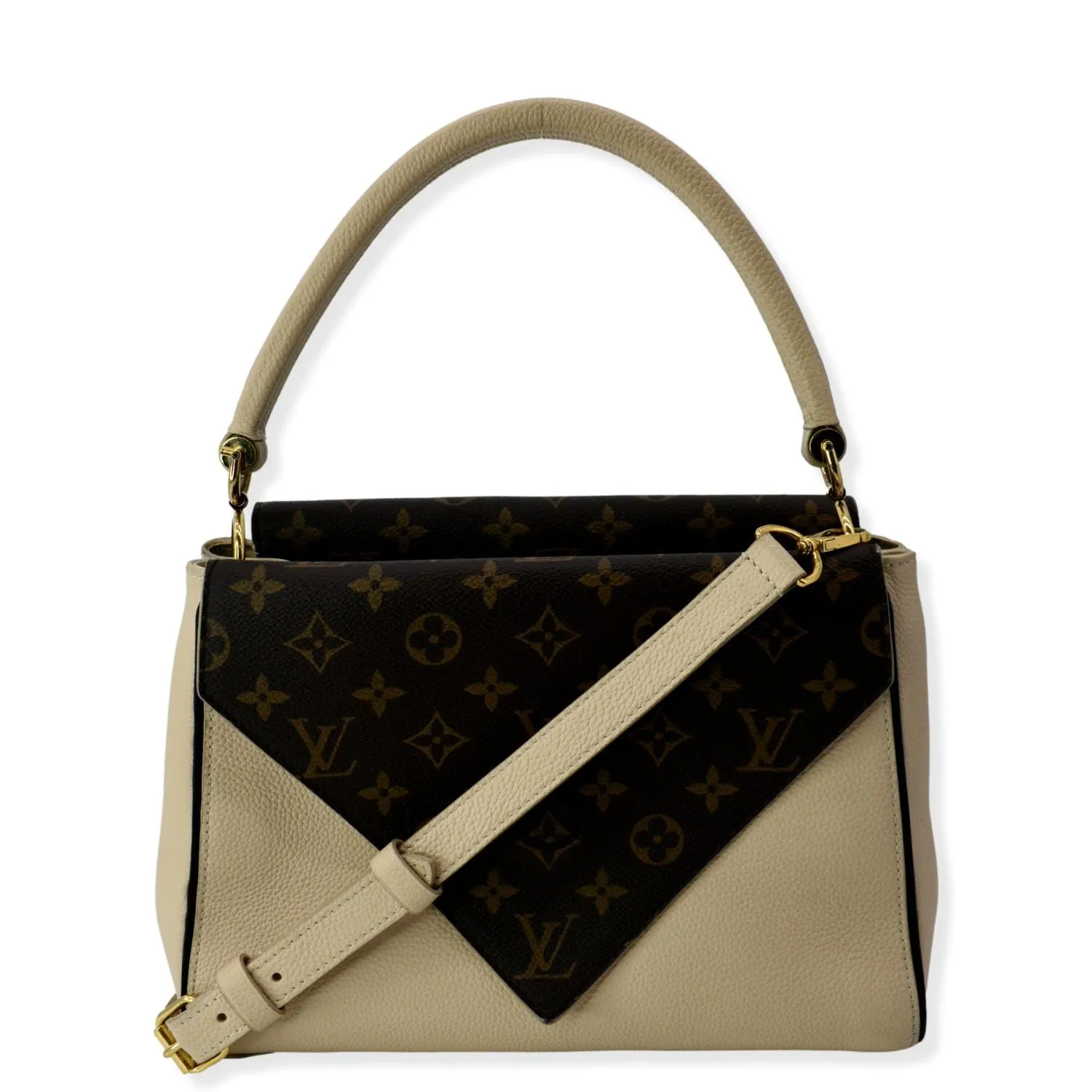 LOUIS VUITTON Double V Grained Leather Monogram Shoulder Bag Brown