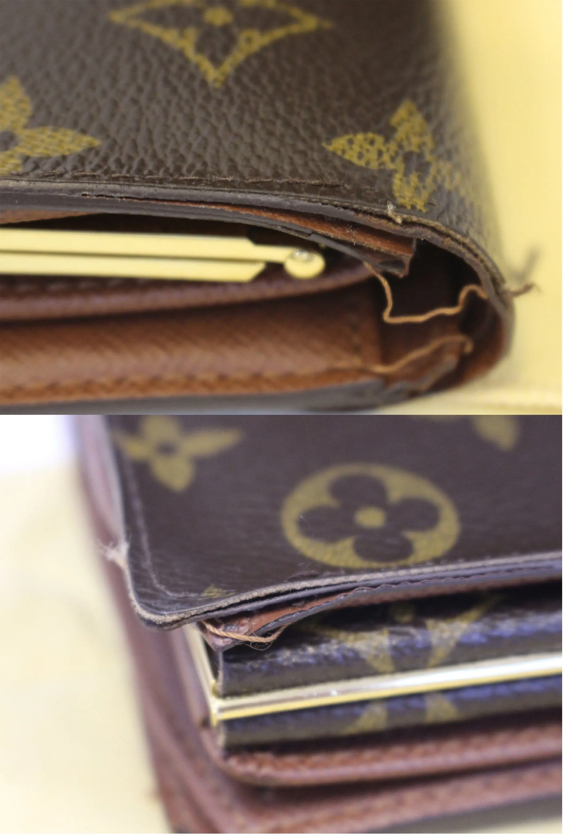 LOUIS VUITTON French Kisslock Monogram Canvas Wallet Brown
