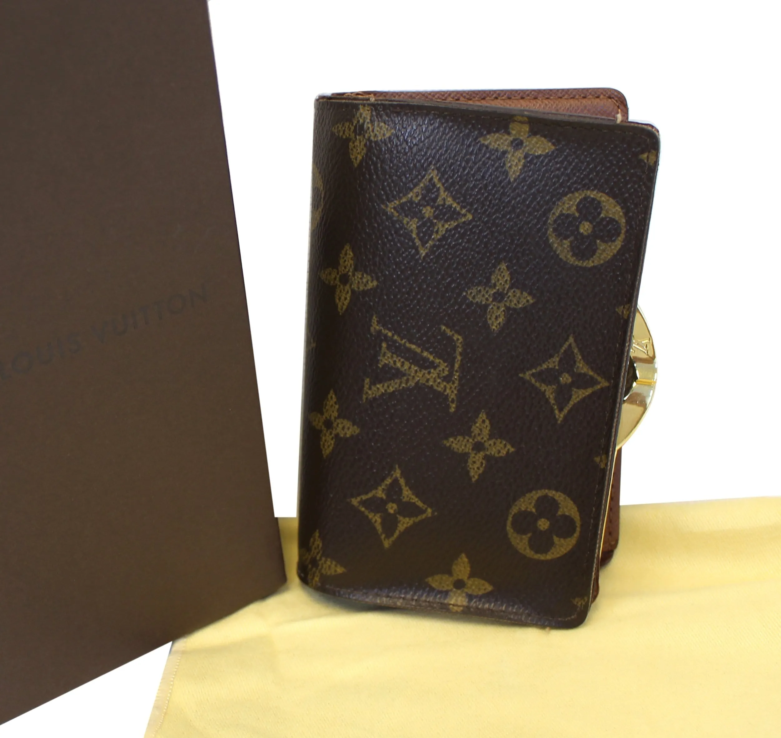 LOUIS VUITTON French Kisslock Monogram Canvas Wallet Brown