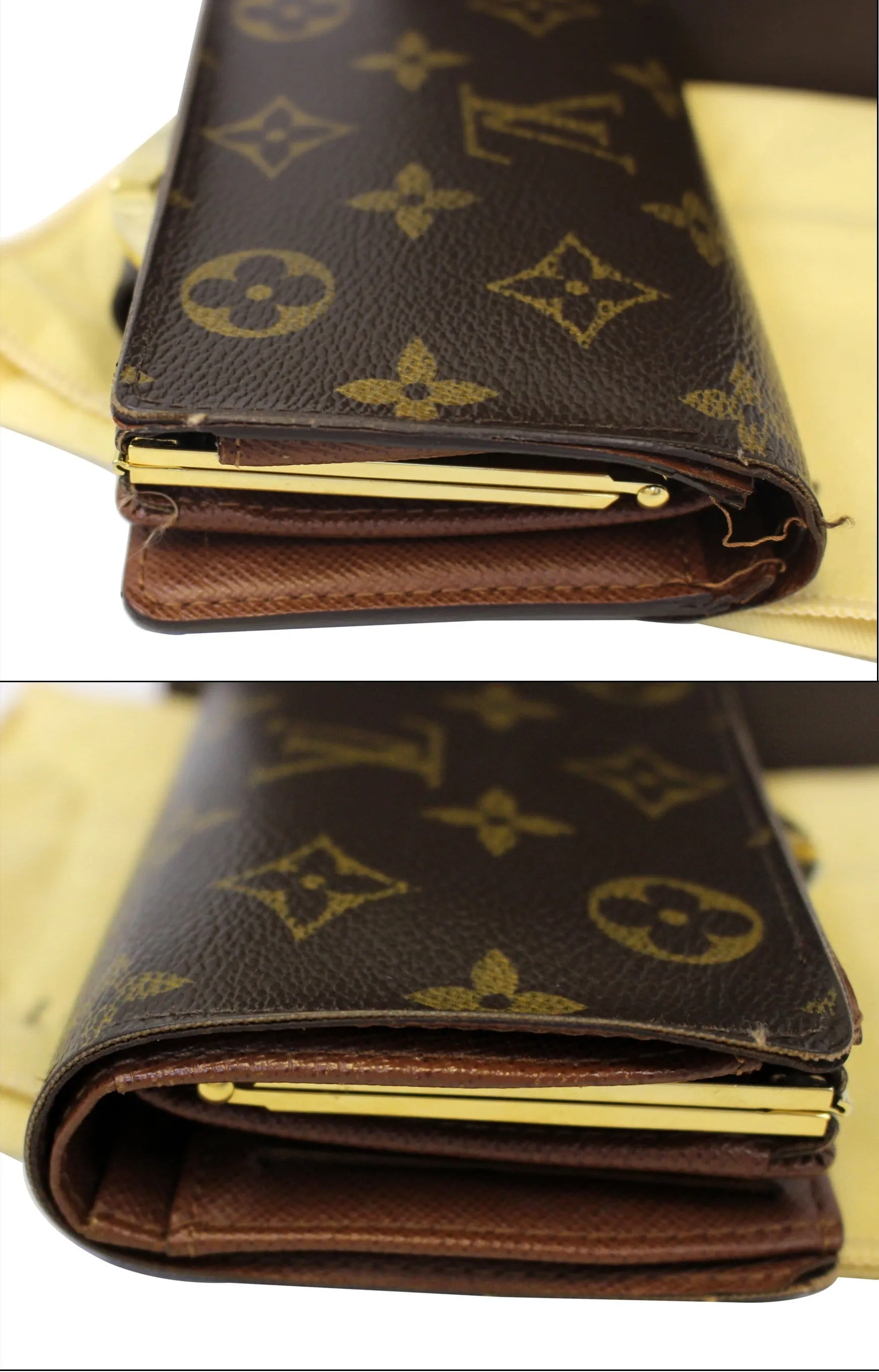 LOUIS VUITTON French Kisslock Monogram Canvas Wallet Brown