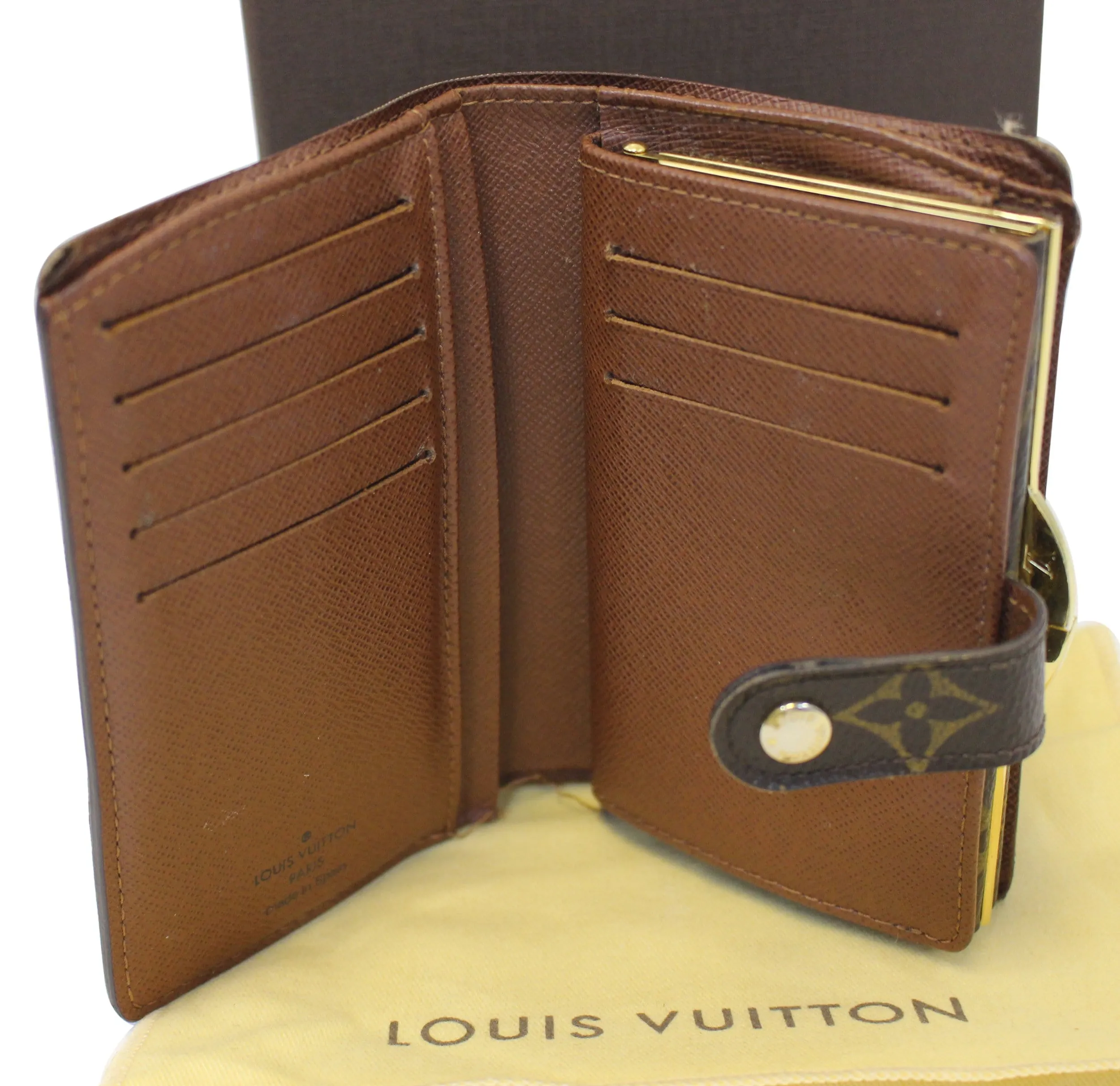 LOUIS VUITTON French Kisslock Monogram Canvas Wallet Brown