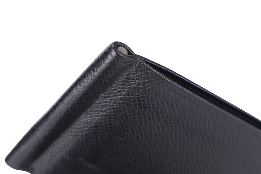 LOUIS VUITTON MONEY CLIP WALLET BLACK TAIGA LEATHER_QF_INITIALS_ MB4153 WITH DUST COVER AND BOX