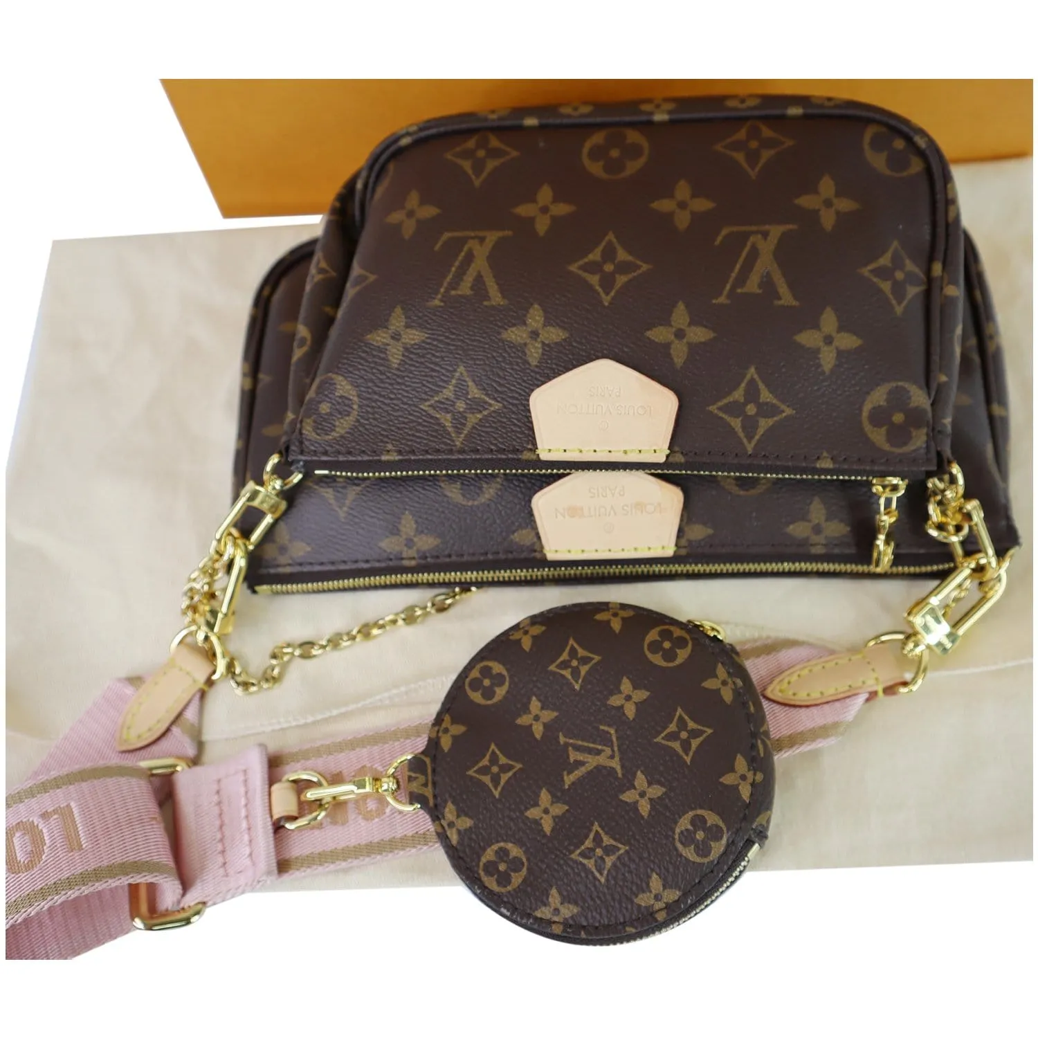 LOUIS VUITTON Multi Pochette Accessories Monogram Canvas Shoulder Bag Pink