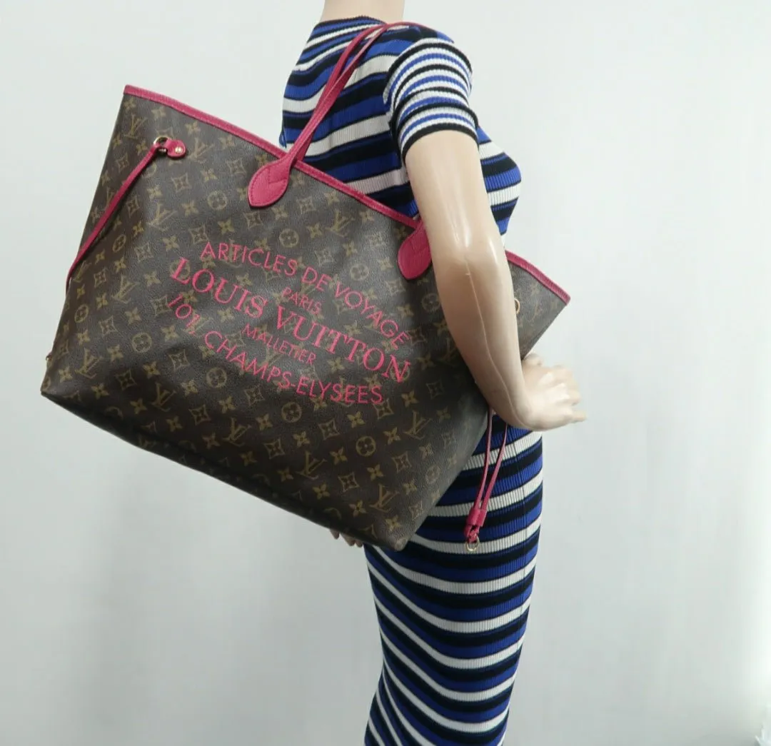 Louis Vuitton Neverfull GM Brown & Fuchsia Canvas Tote Bag