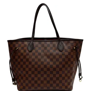 LOUIS VUITTON Neverfull MM Damier Ebene Tote Shoulder Bag Brown