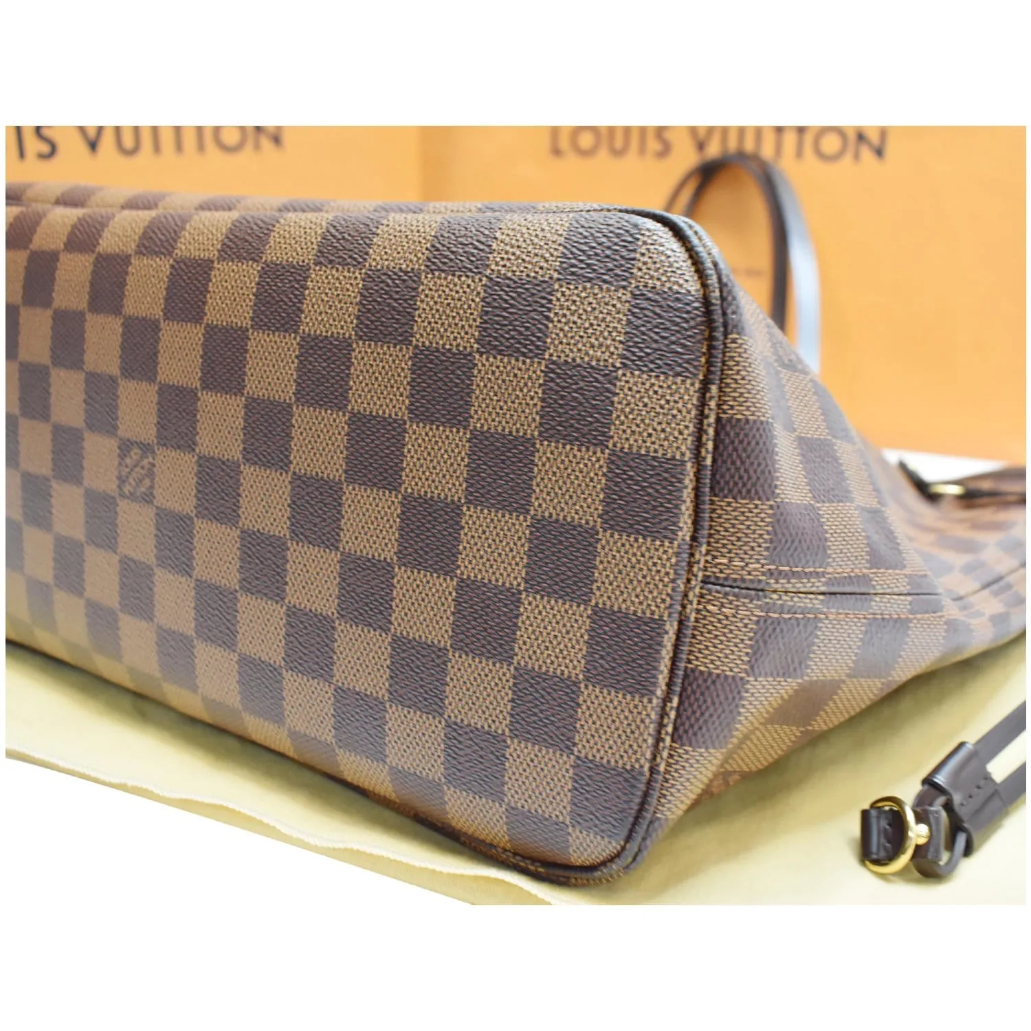 LOUIS VUITTON Neverfull MM Damier Ebene Tote Shoulder Bag Brown