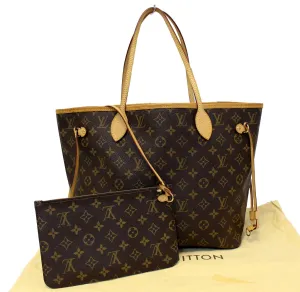 LOUIS VUITTON Neverfull MM Monogram Canvas Tote Bag Brown w/Pouch