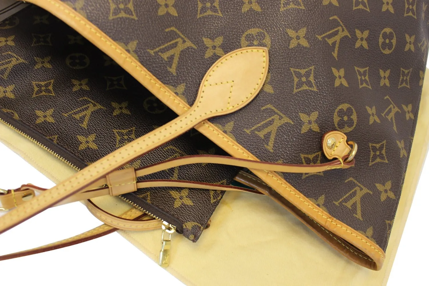 LOUIS VUITTON Neverfull MM Monogram Canvas Tote Bag Brown w/Pouch