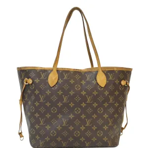 LOUIS VUITTON Neverfull MM Monogram Canvas Tote Shoulder Bag Brown