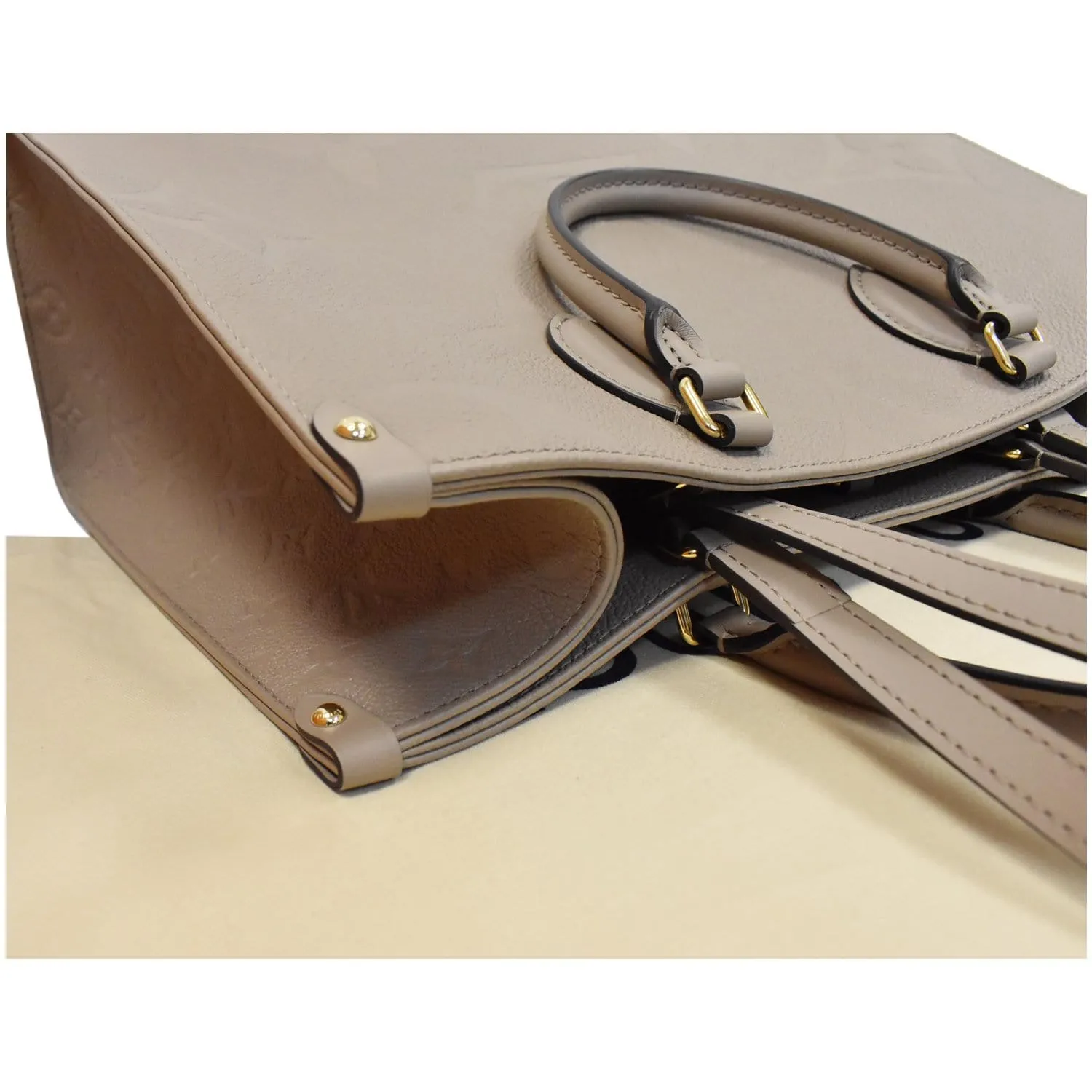 LOUIS VUITTON Onthego MM Monogram Empreinte Shoulder Bag Tourterelle