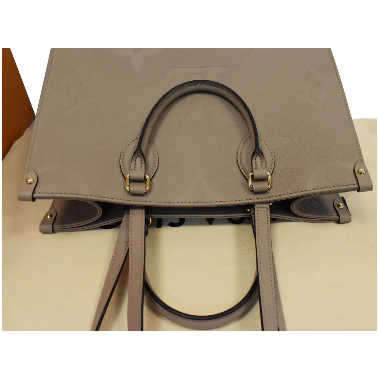 LOUIS VUITTON Onthego MM Monogram Empreinte Shoulder Bag Tourterelle