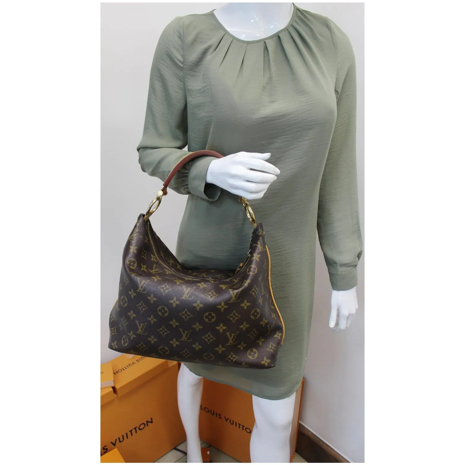 LOUIS VUITTON Sully PM Monogram Canvas Shoulder Bag Brown