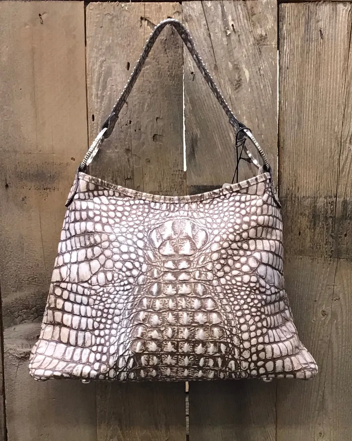 Lt. Brown And Cream Croc Leather With Crystal Cross