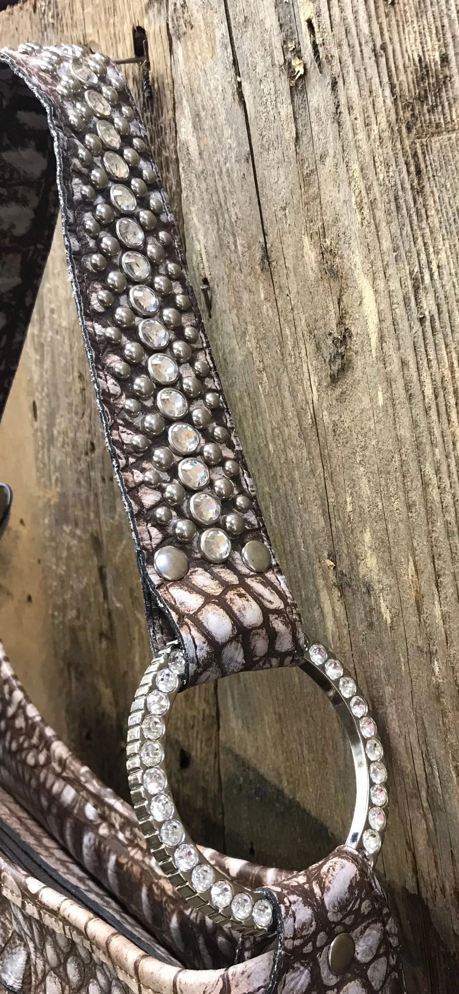 Lt. Brown And Cream Croc Leather With Crystal Cross