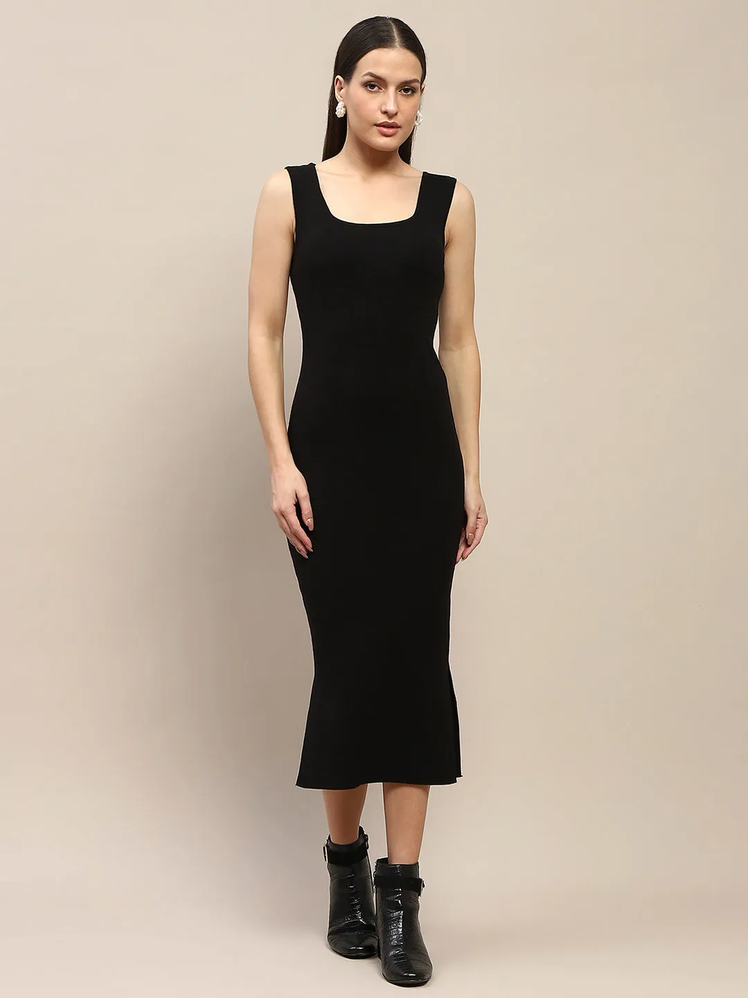 Madame Geometric Print Shrug and Solid Dress Black Coord Set