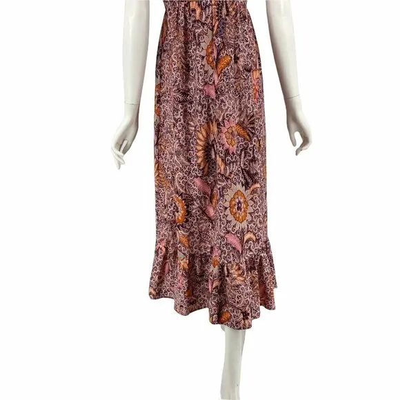 Madewell Lace-Up Ruffle-Hem Midi Dress in Bali Blooms- NWOT-