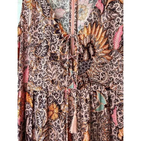 Madewell Lace-Up Ruffle-Hem Midi Dress in Bali Blooms- NWOT-