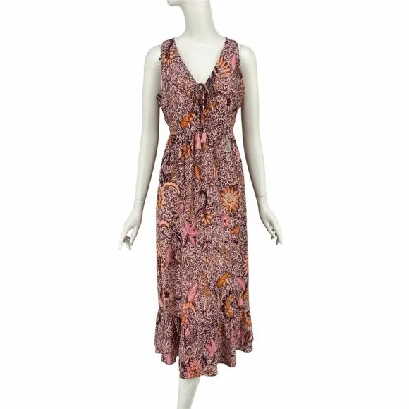 Madewell Lace-Up Ruffle-Hem Midi Dress in Bali Blooms- NWOT-