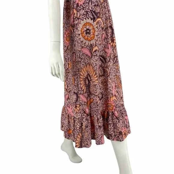 Madewell Lace-Up Ruffle-Hem Midi Dress in Bali Blooms- NWOT-