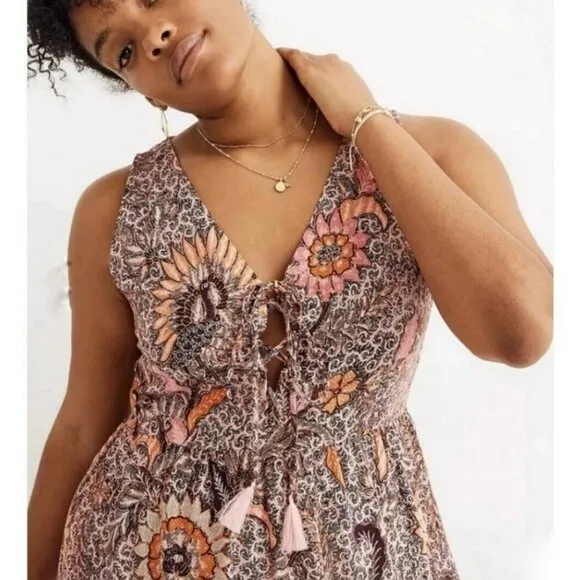 Madewell Lace-Up Ruffle-Hem Midi Dress in Bali Blooms- NWOT-