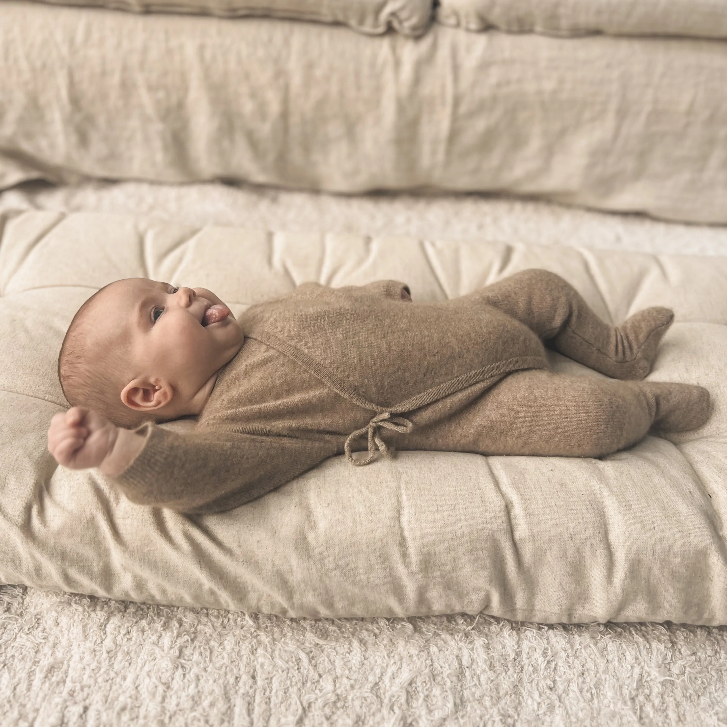 Maeve Premium Cashmere Wrap Footed Babygrow (Oatmeal)