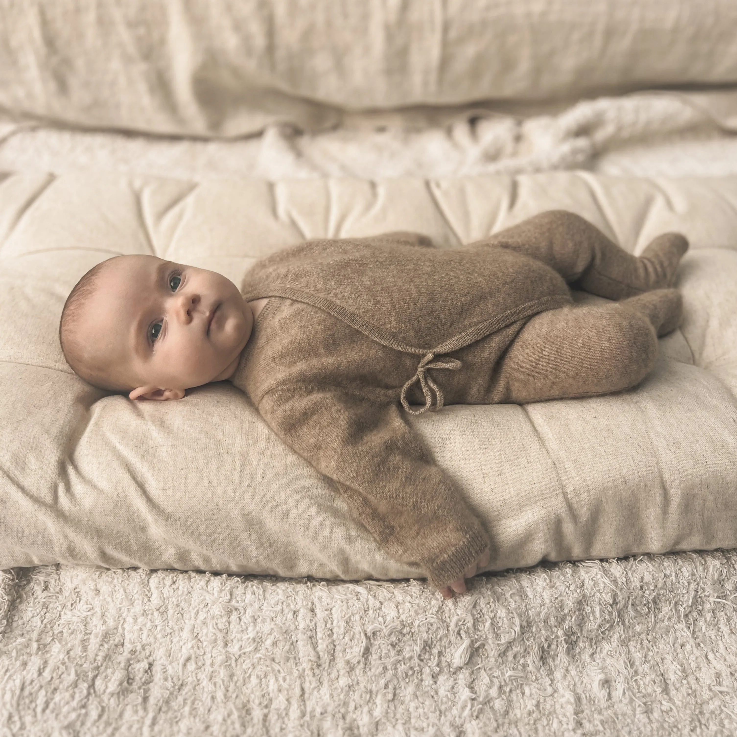 Maeve Premium Cashmere Wrap Footed Babygrow (Oatmeal)