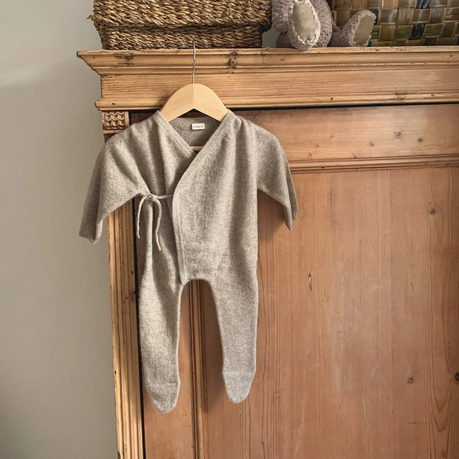 Maeve Premium Cashmere Wrap Footed Babygrow (Oatmeal)