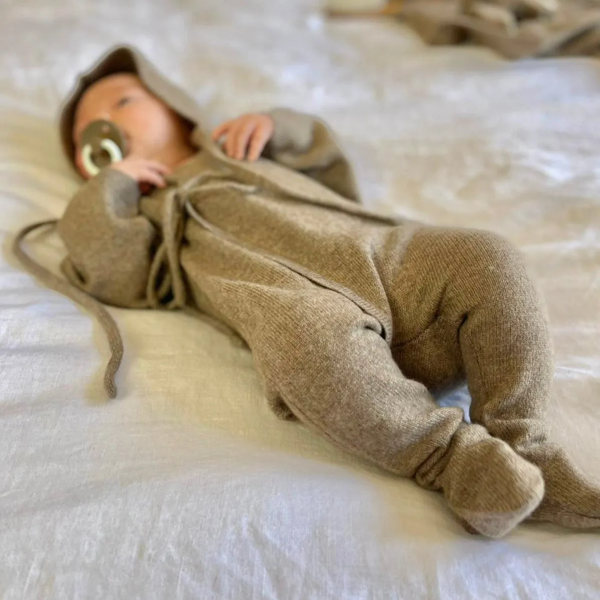 Maeve Premium Cashmere Wrap Footed Babygrow (Oatmeal)