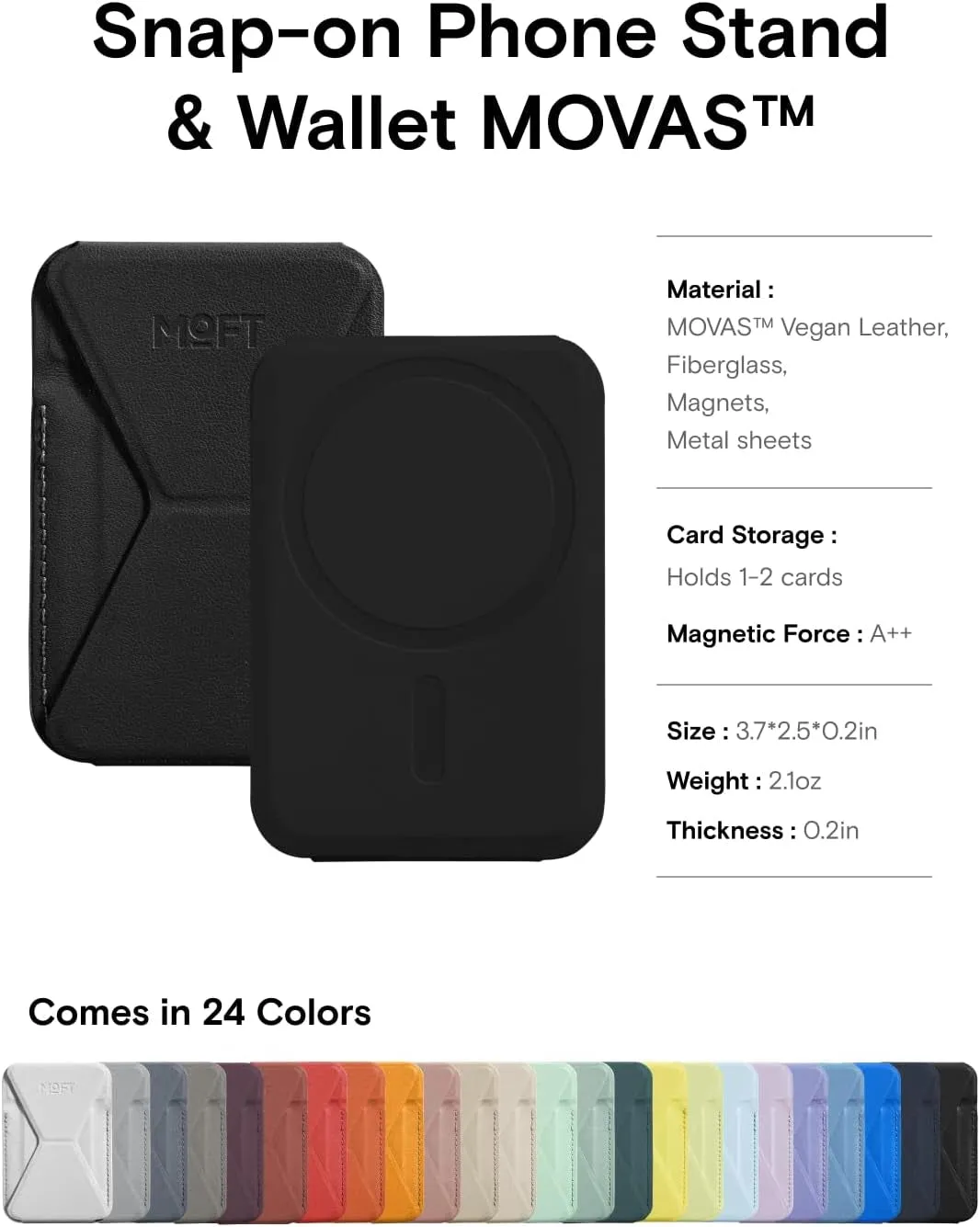 Magnetic Wallet Stand Compatible with Iphone Series & MOVAS Phone - Jet Black