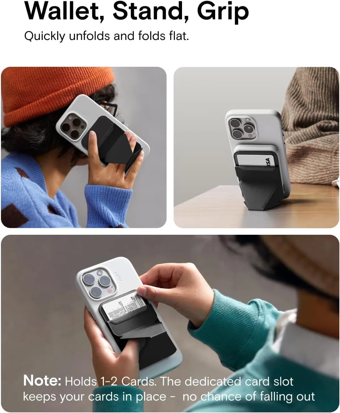 Magnetic Wallet Stand Compatible with Iphone Series & MOVAS Phone - Jet Black
