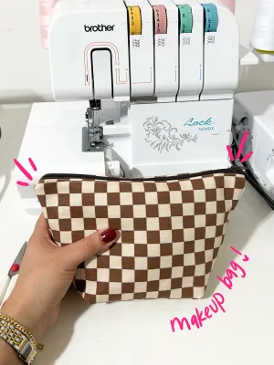 Makeup Bag: Brown/Tan Checker