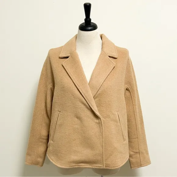 Marla Wynne Layers Camel Melton Wool Blend Snap Button Dolman Sleeve Coat Medium