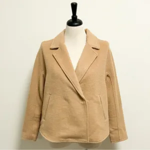 Marla Wynne Layers Camel Melton Wool Blend Snap Button Dolman Sleeve Coat Medium