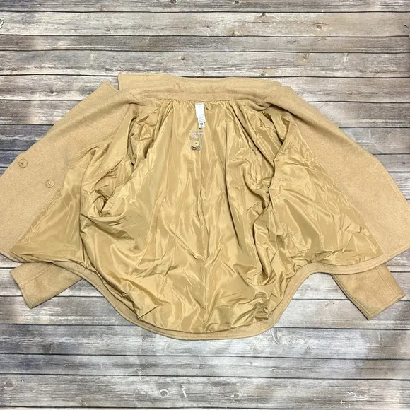Marla Wynne Layers Camel Melton Wool Blend Snap Button Dolman Sleeve Coat Medium