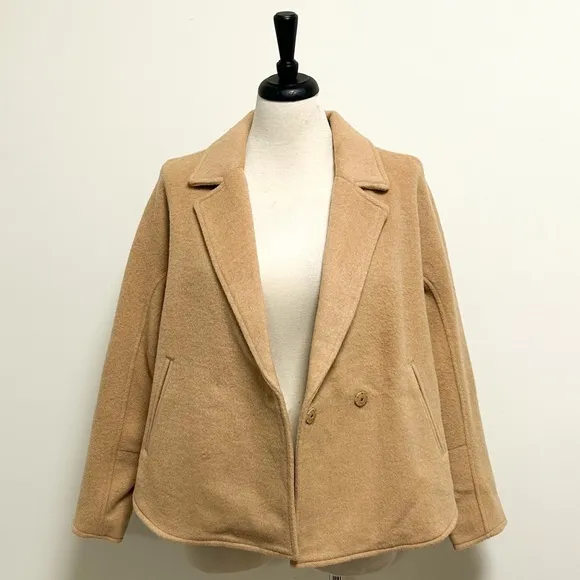 Marla Wynne Layers Camel Melton Wool Blend Snap Button Dolman Sleeve Coat Medium