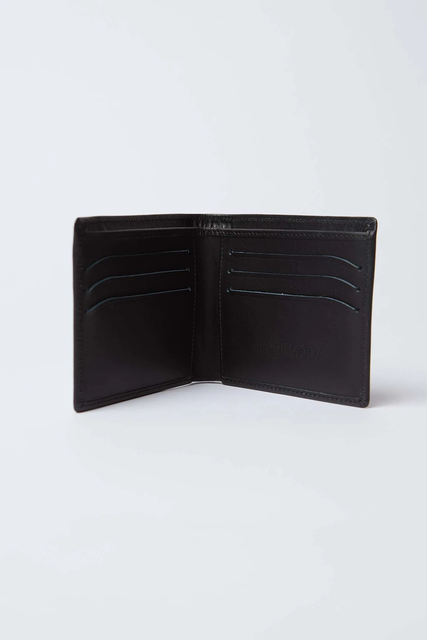 Men Wallet Logo Embellished Genuine Leather Black