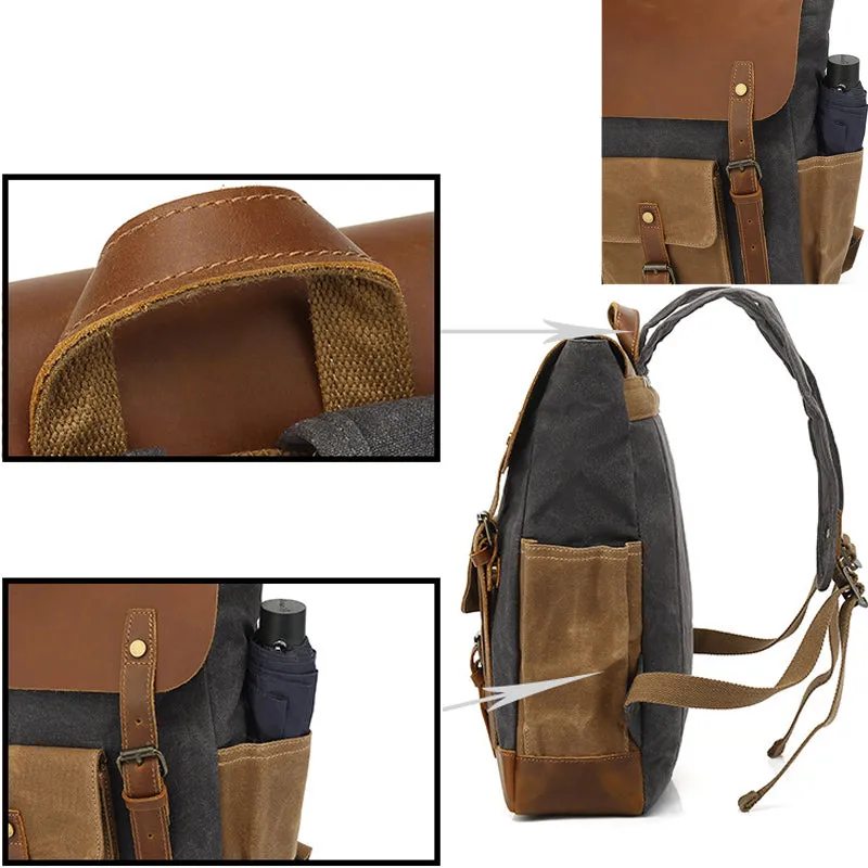 Men's Canvas Crazy Horse Leather Travel Backpack