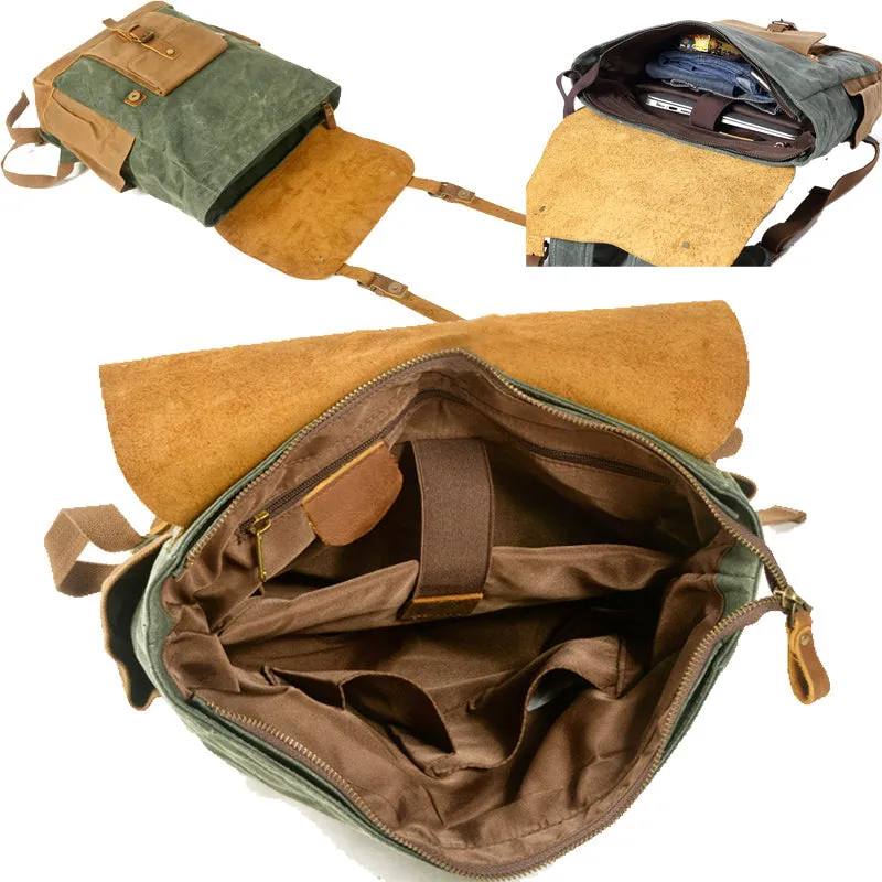 Men's Canvas Crazy Horse Leather Travel Backpack