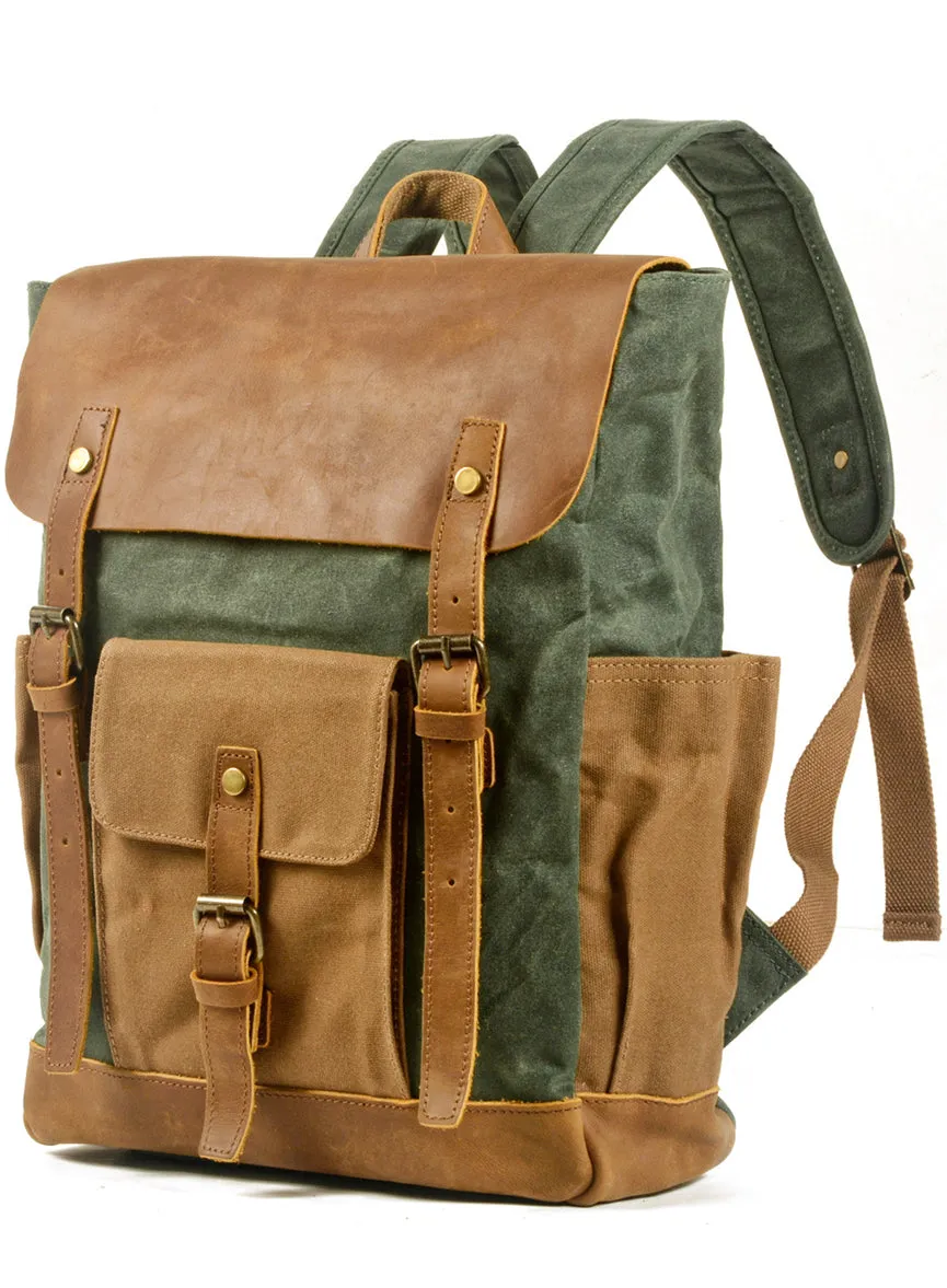 Men's Canvas Crazy Horse Leather Travel Backpack