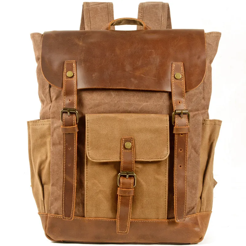 Men's Canvas Crazy Horse Leather Travel Backpack