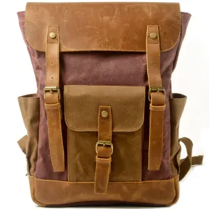 Men's Canvas Crazy Horse Leather Travel Backpack