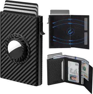 Mens Carbon Fiber Pop-Up Wallet with AirTag Holder