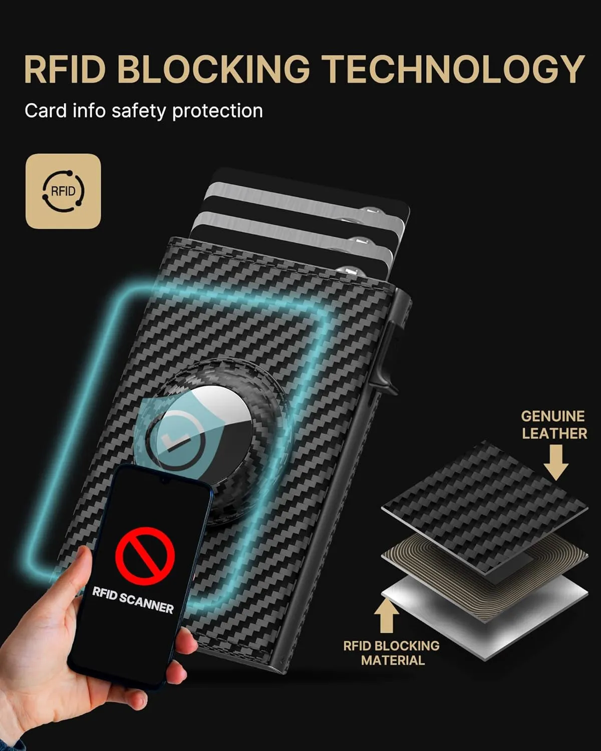 Mens Carbon Fiber Pop-Up Wallet with AirTag Holder