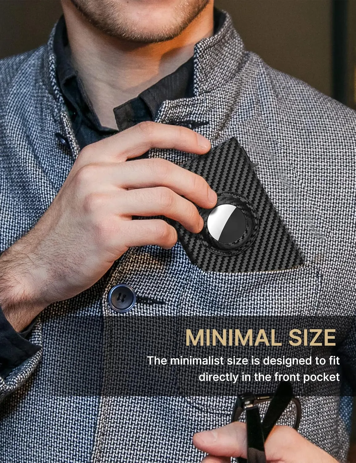 Mens Carbon Fiber Pop-Up Wallet with AirTag Holder