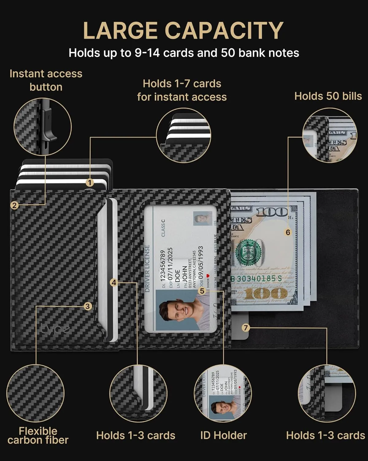 Mens Carbon Fiber Pop-Up Wallet with AirTag Holder
