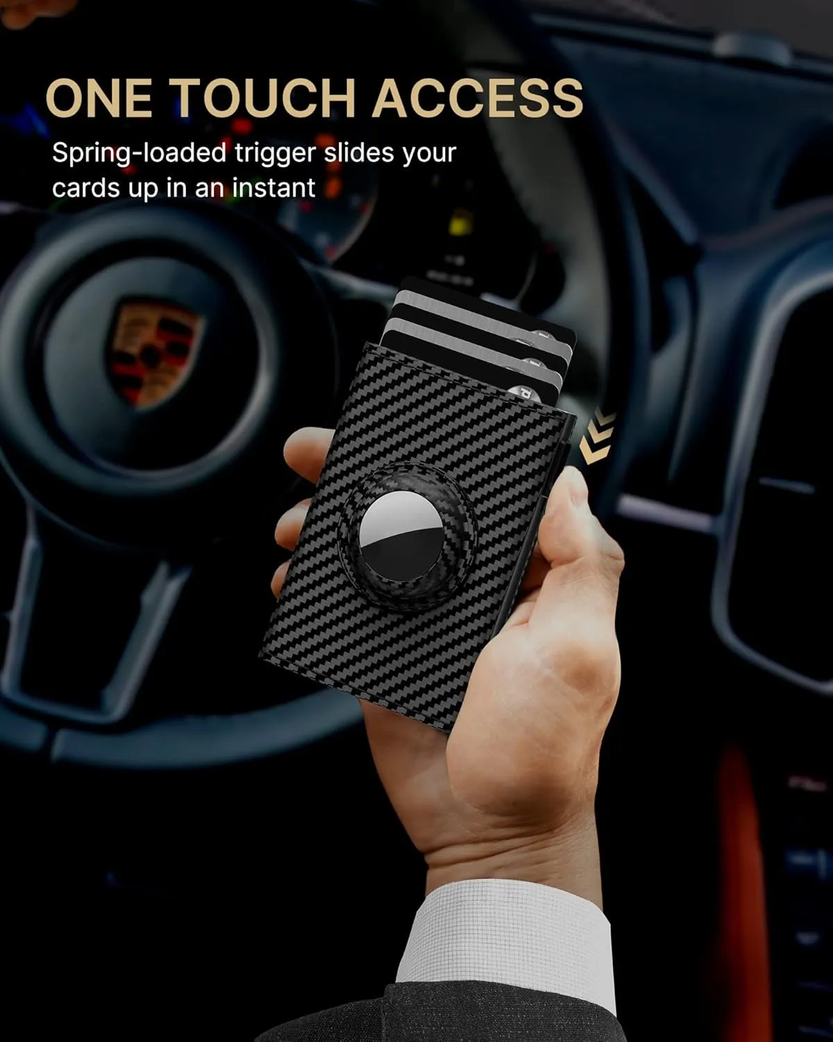 Mens Carbon Fiber Pop-Up Wallet with AirTag Holder