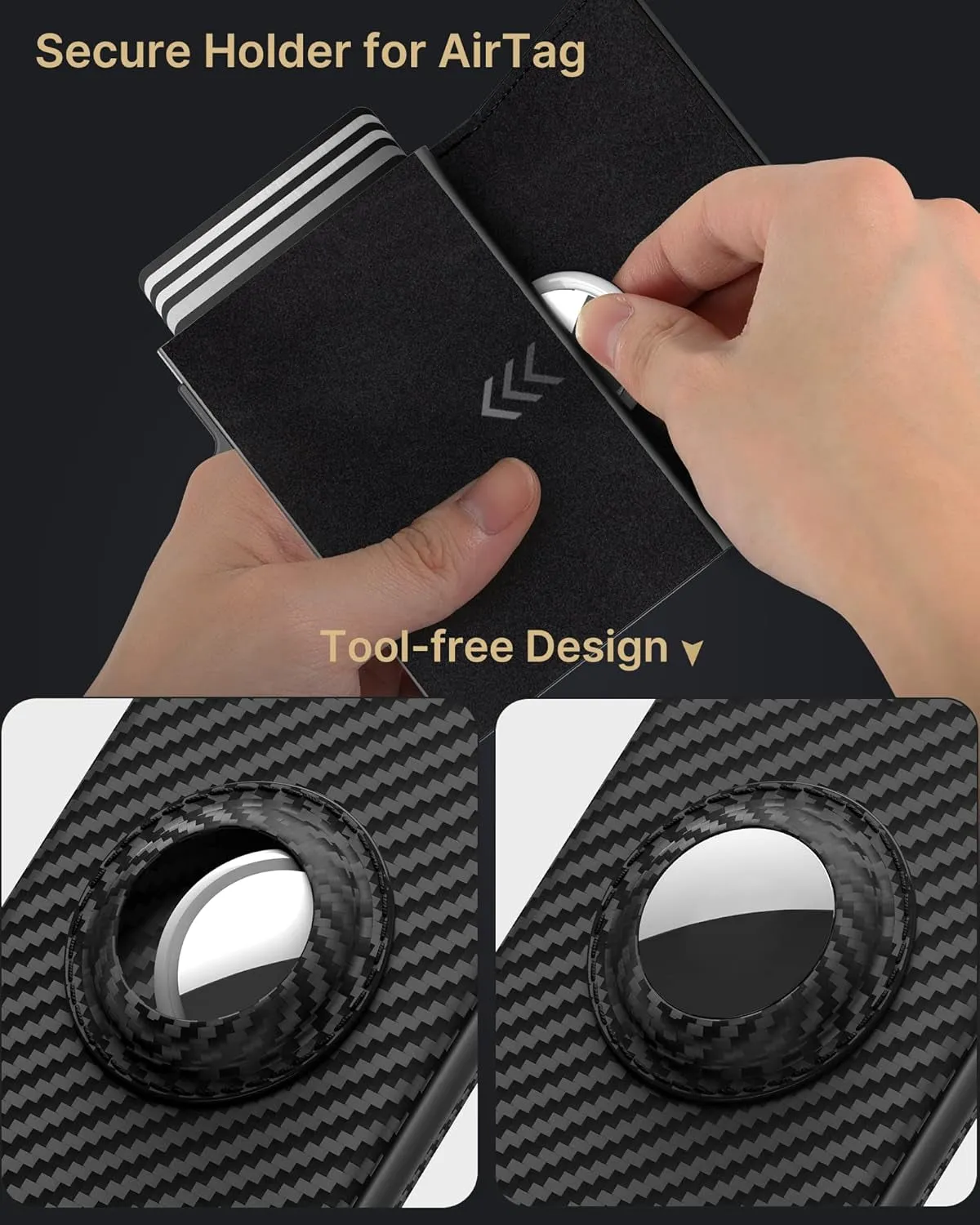 Mens Carbon Fiber Pop-Up Wallet with AirTag Holder